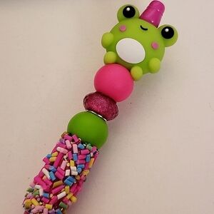 Handmade Kawaii Frog Confetti Sprinkles Beaded Silicone Focal Bead Pen